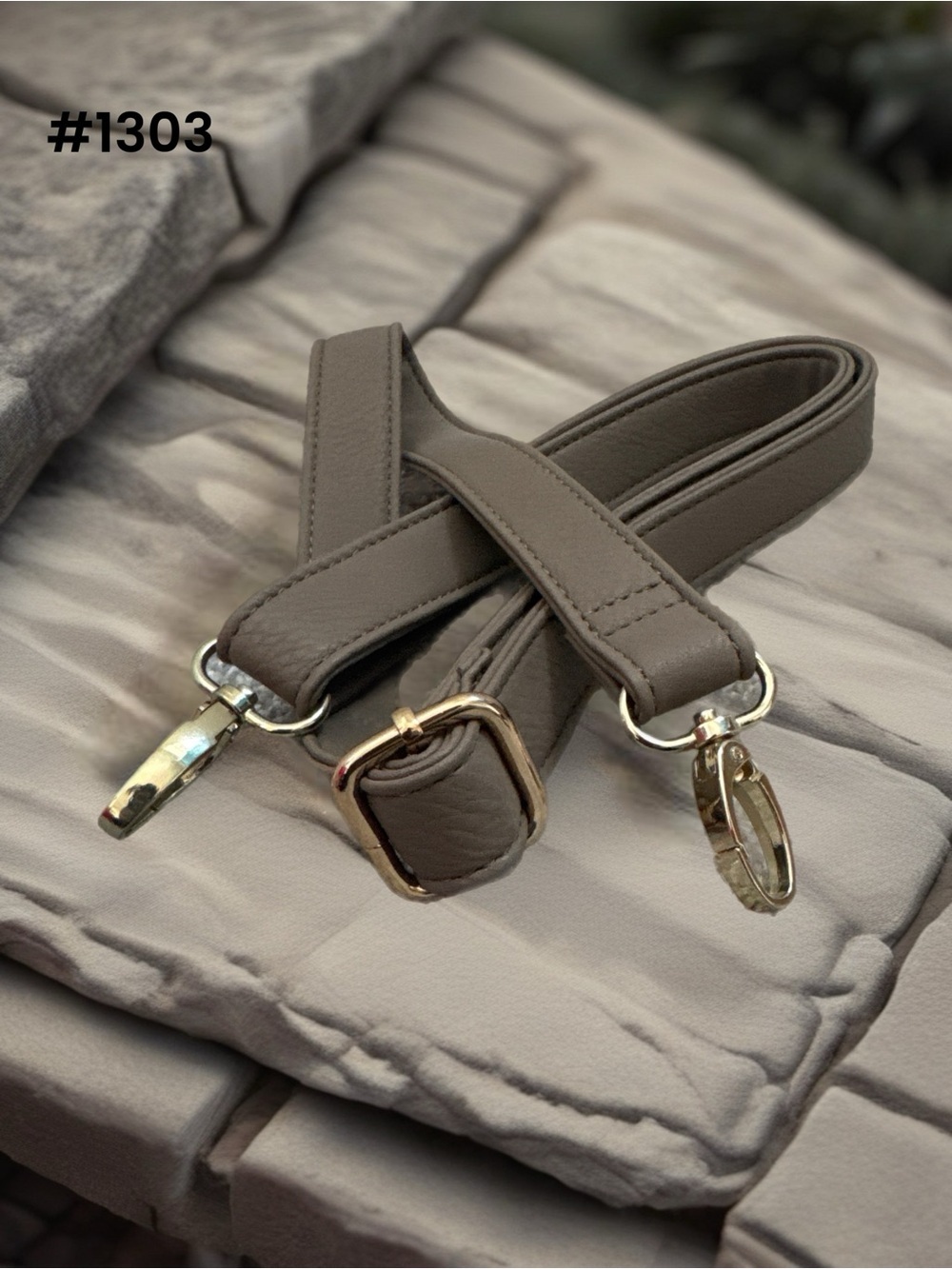 Adjustable Taupe Leather Purse Strap with Gold Hardware